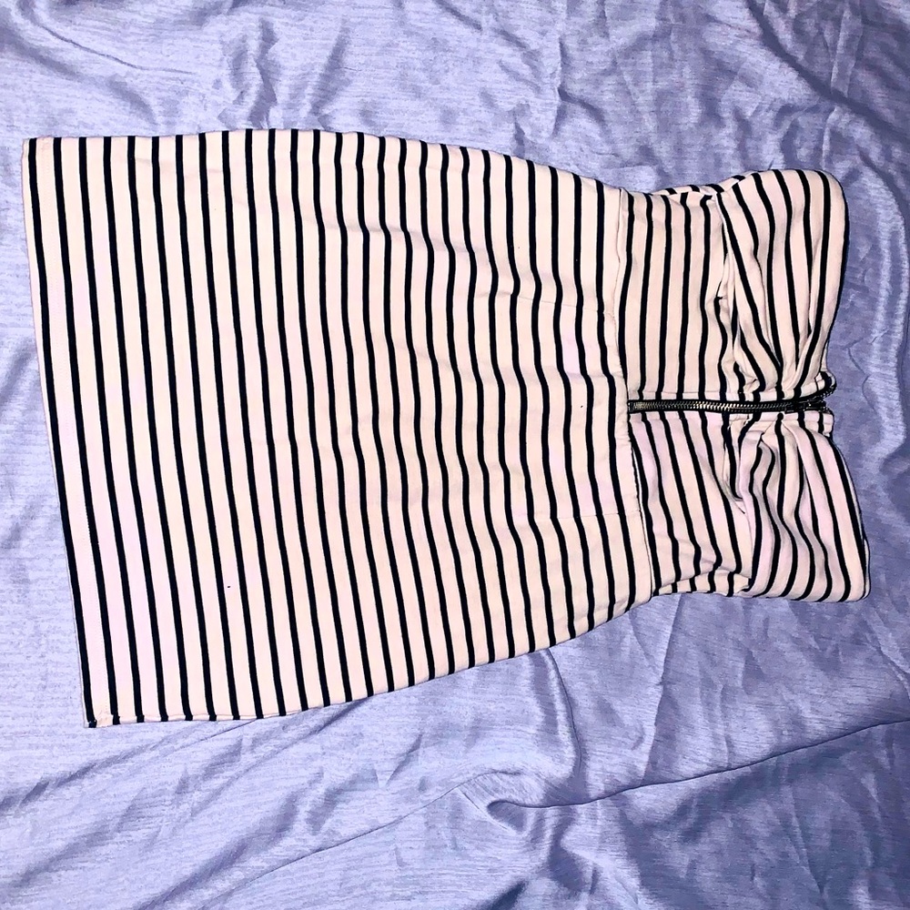 Cream and black striped tube mini dress